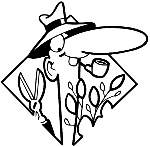 Gardener with pipe and shears vinyl sticker. Customize on line.  Faces 035-0286